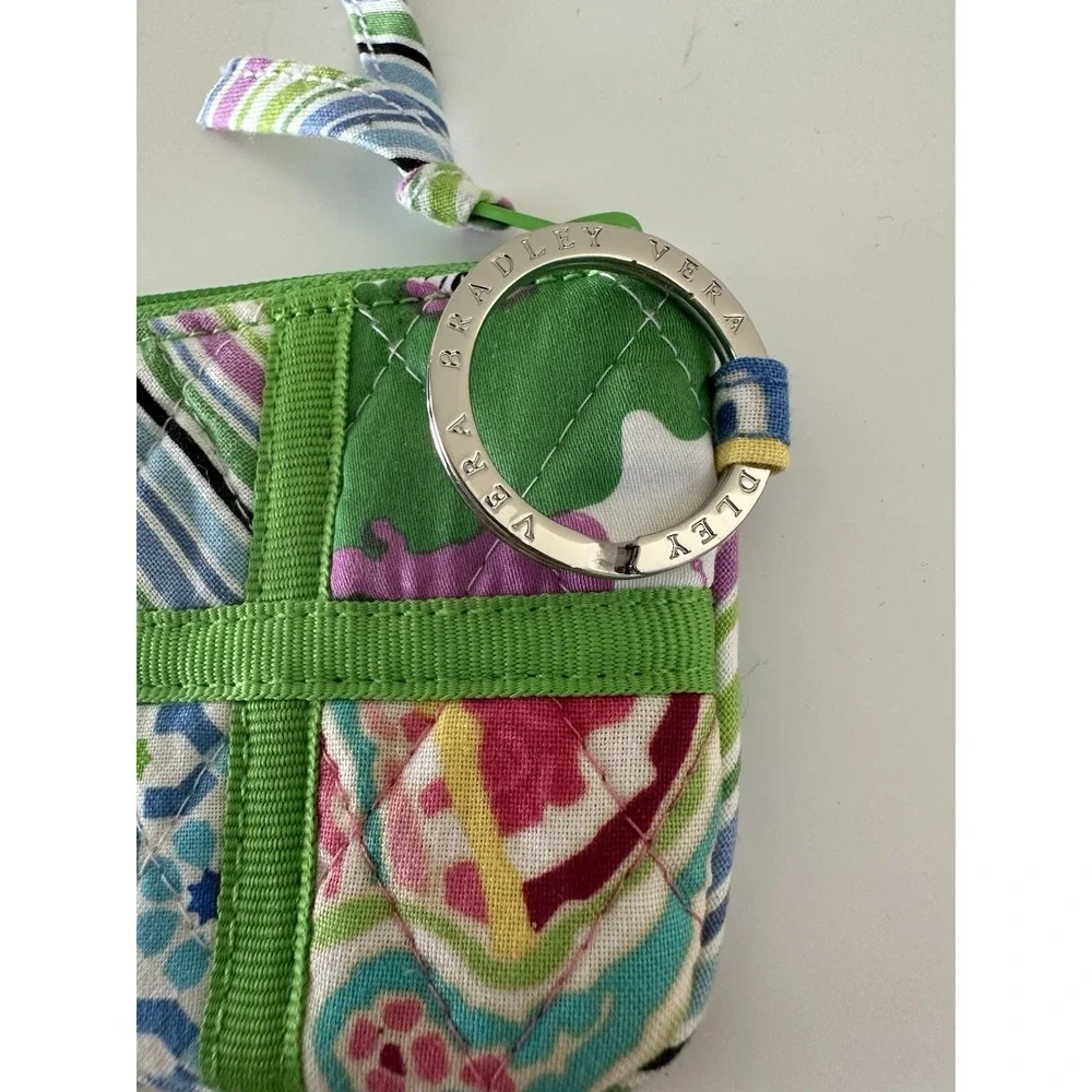 Vera Bradley Coin Purse Patchwork Key Ring Zipper Green Multi Color